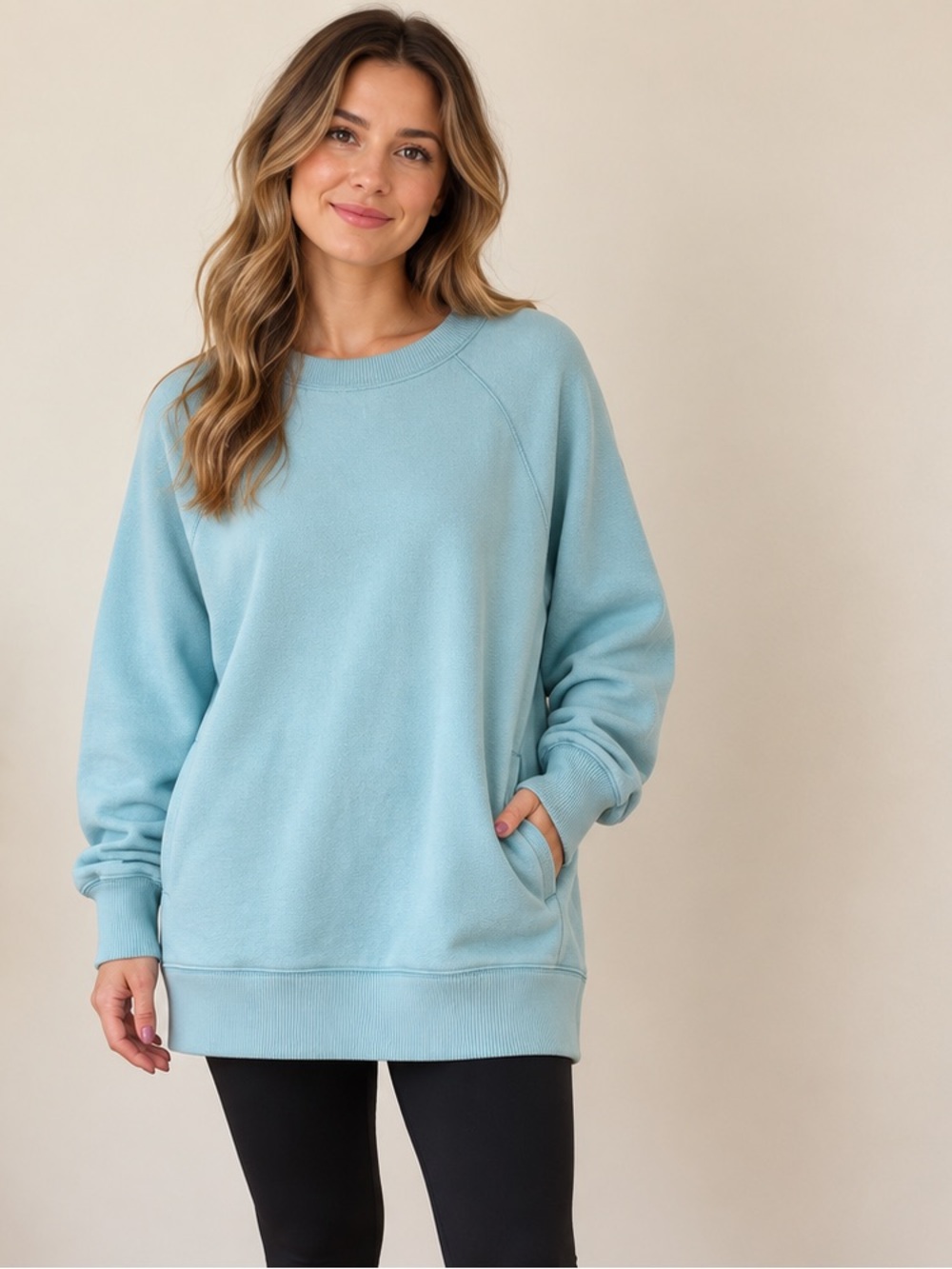 Aerie Coastal Minimalist Aqua Oversized Pocket Sweatshirt Small